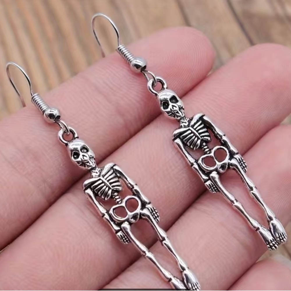 Skeleton Halloween Earrings - Long Tibetan Charms on Nickel free Silver Tone